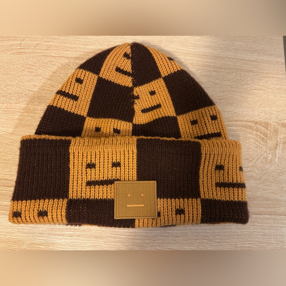 Acne Studios Brown and Tan Patterned Beanie